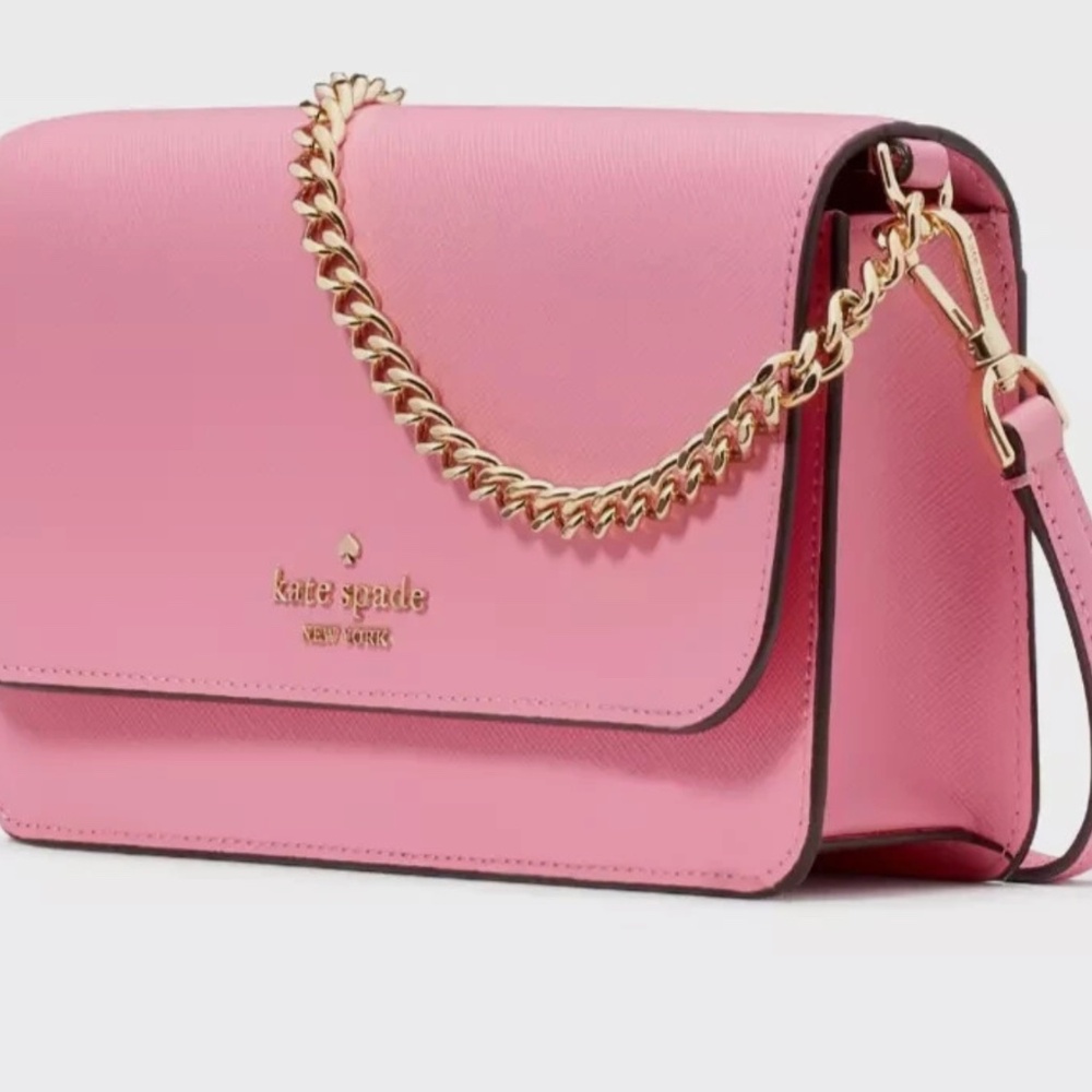 Kate Spade Madison Flap Crossbody Bag Pink Leather Chain Purse
